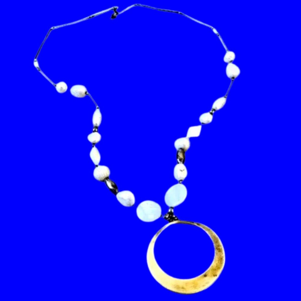 Vintage 925 Sterling Silver Freshwater Pearl Mother of Pearl MOP Circle Necklace